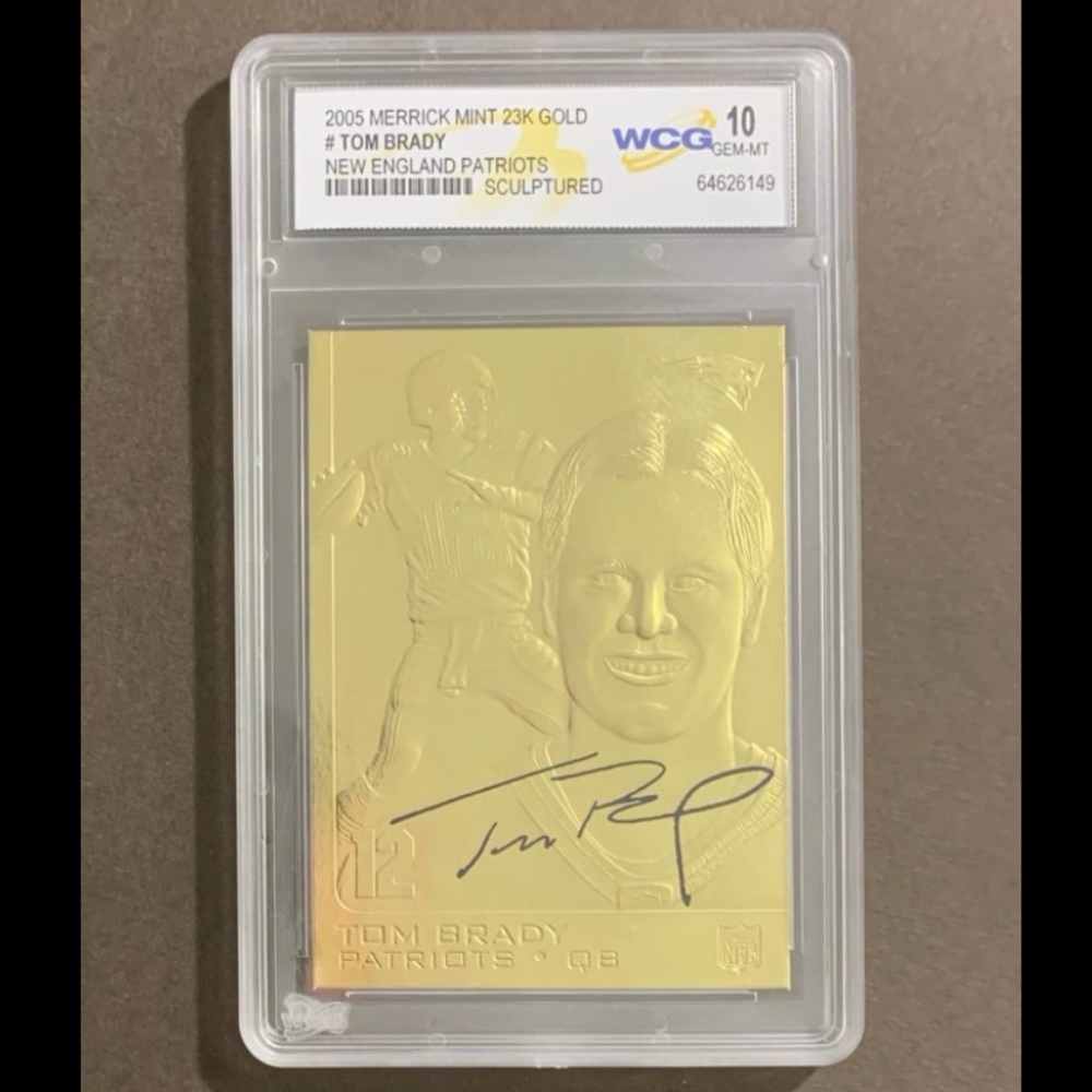 TOM BRADY GOLD BAR AUTO FACSIMILE AUTOGRAPH FOOTBALL CARD - GEM 10 NFL PATRIOTS - Picture 2 of 5